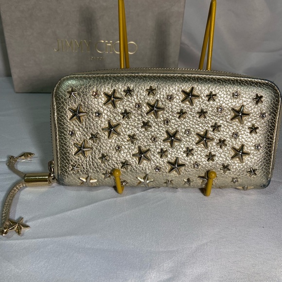 Jimmy Choo Women's Gold Studded Leather Zip-Around Wallet With Dustbag and Box - Picture 4 of 7